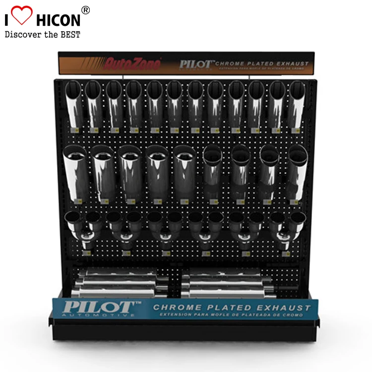 Quality Floorstanding Custom Car Accessories Retail Shop Pegboard Panel Car Exhaust Display Rack
