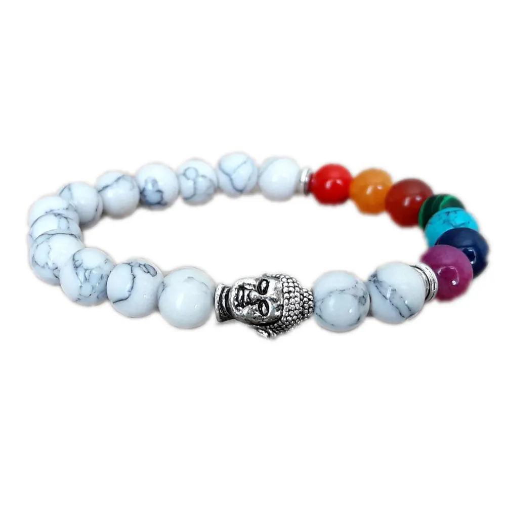 

Buddha bracelet 7 chakra yoga mala howlite bracelet chakra healing lucky buddha bracelet