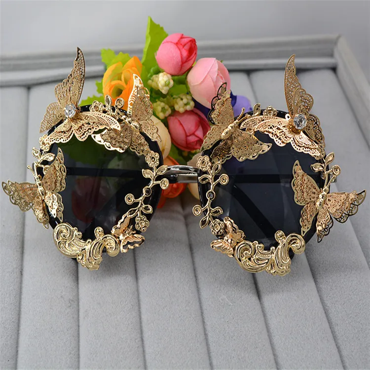 

New design fancy baroque butterfly flower sunglasses women