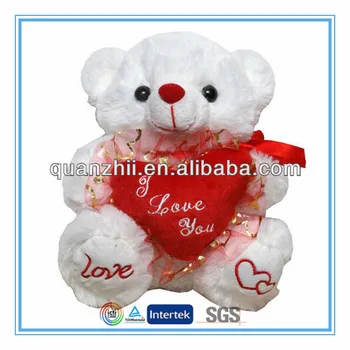 White Valentines Teddy Bears With Red Heart Wholesale ...