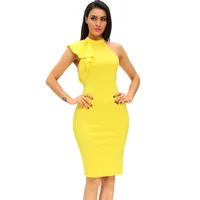 

Women Clothing Black One Shoulder Ruffle Sleeve Midi Dress