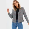 New season fashion goal zip front fastening snap button tap cuffs houndstooth women jacket