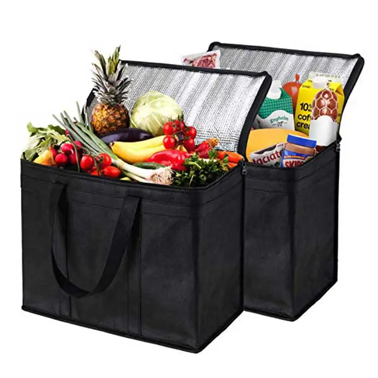 

Customized logo printing portable reusable groceries folding insulated food delivery cooler bag