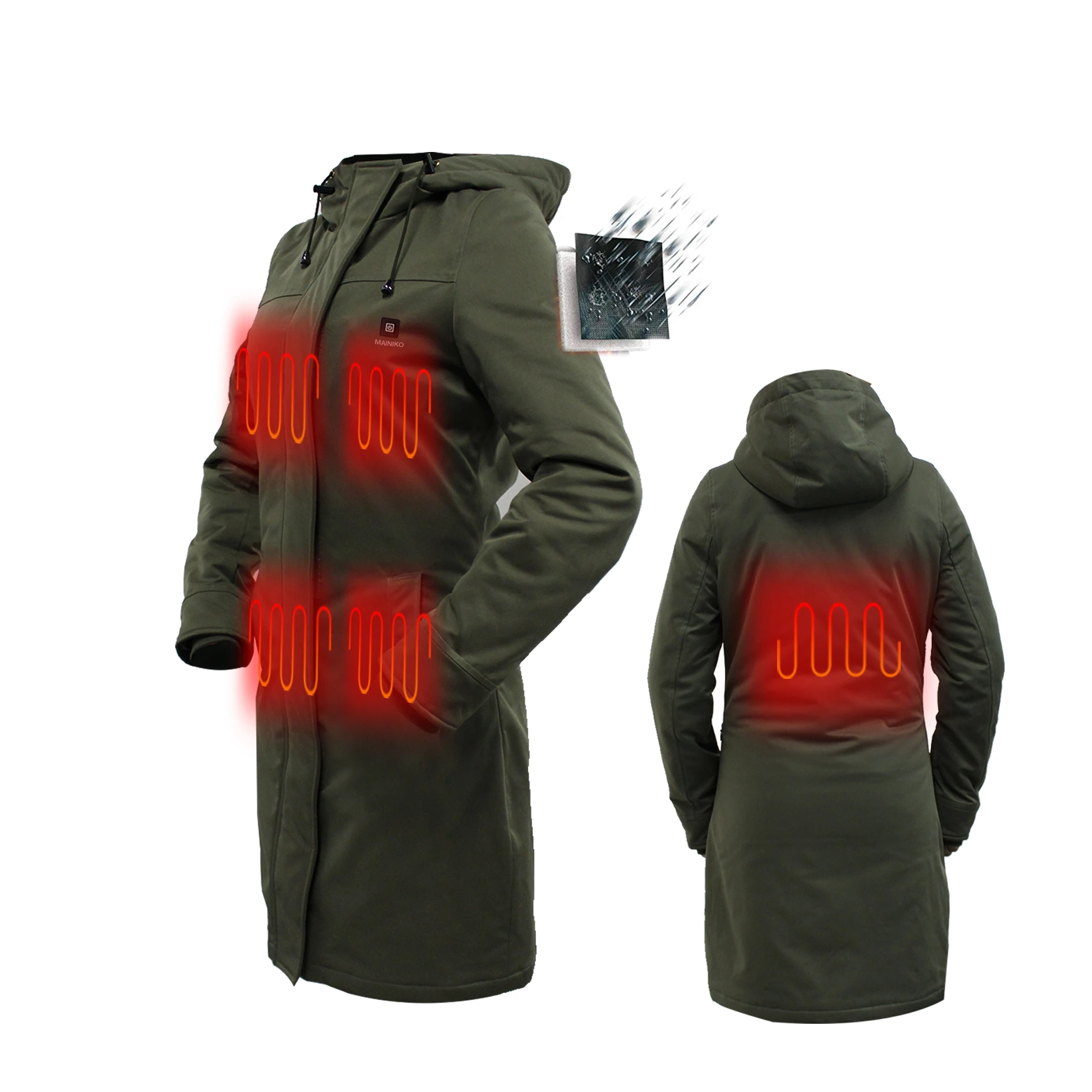 

Female Cordless Battery Powered Long Rechargeable Heating Padded Coat Jacket