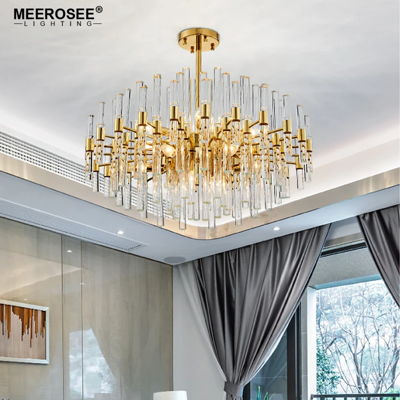 Meerosee Crystal Pendant Lamps Vogue Lighting Golden Metal Fancy Art Deco Light Fixture for Living room Cafe MD86286