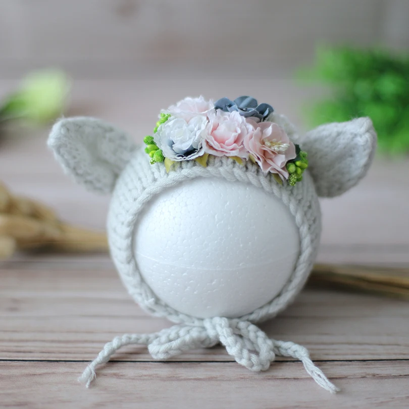 

Knitted Baby Animal Bonnet Photography Prop Newborn Teddy Bear hat for Christmas Gift Santa Claus Outfit