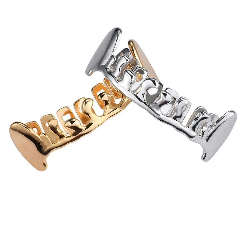 

New Style Brass Material Gold Silver Plated HipHop Teeth Drip Grillz Caps Lower Bottom Grill, Gold,silver,rose gold