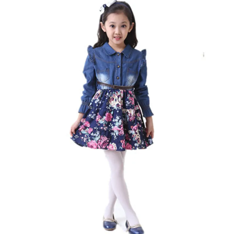 

2019 Spring and autumn new Baby girls floral mosaic dresses long-sleeved princess dress children's dress lace dress, Red/white