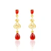 xuping jewelry 24 k yellow gold ruby wedding bride earrings fashion long simulation earring