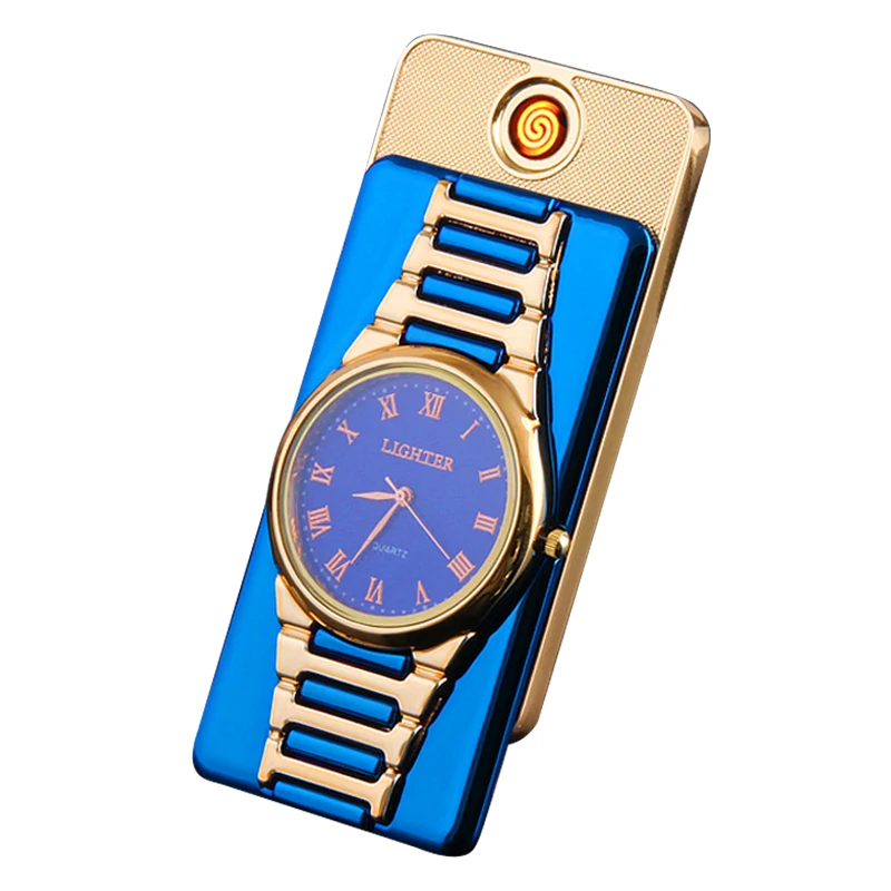 

hf09 Factory direct creative personalized windproof USB real watch lighter men cigarette lighter, Mixed
