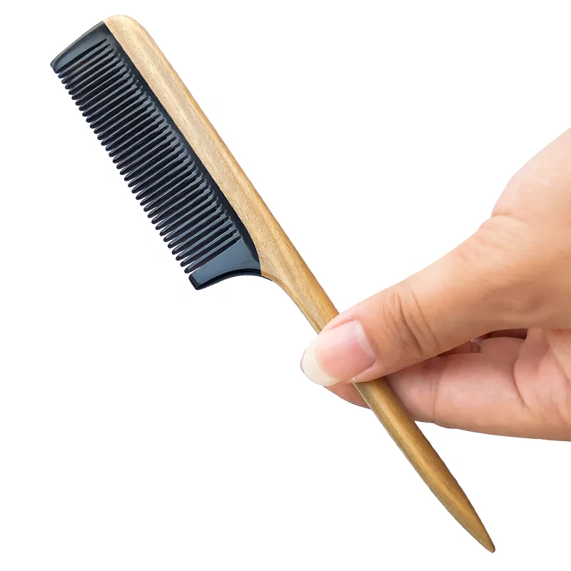 

Factory Price Natural Eco-Friendly Green Sandalwood Handle Horn Tooth Hair Styling Comb