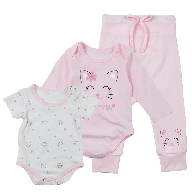 Pink Lovely Cat Clothing 100% Cotton 3-pc New Born Baby Sets Wholesale ...