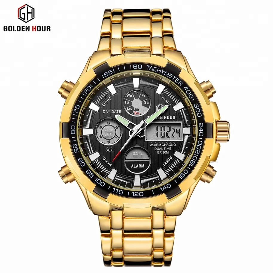 Mens Gold Watches Top Luxury Brand Quartz clock day date analog Watches Fashion Steel Male Clock Water Resistant Sport watch