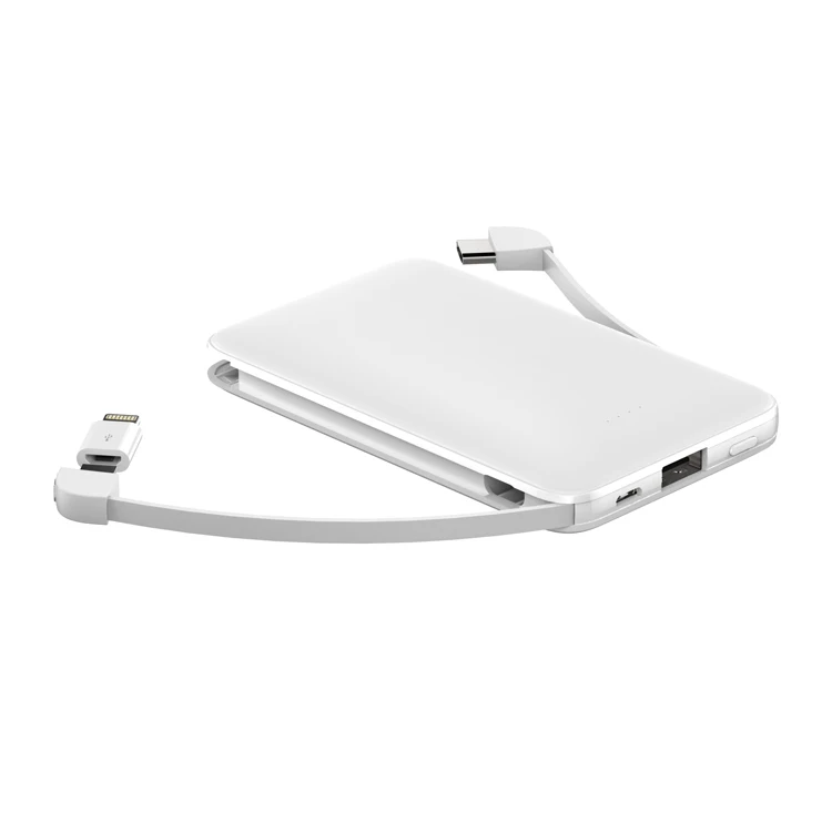 2019 New! High quality portable power bank 5000mah with built-in micro cable and Type-C cable and adapter for iPhone