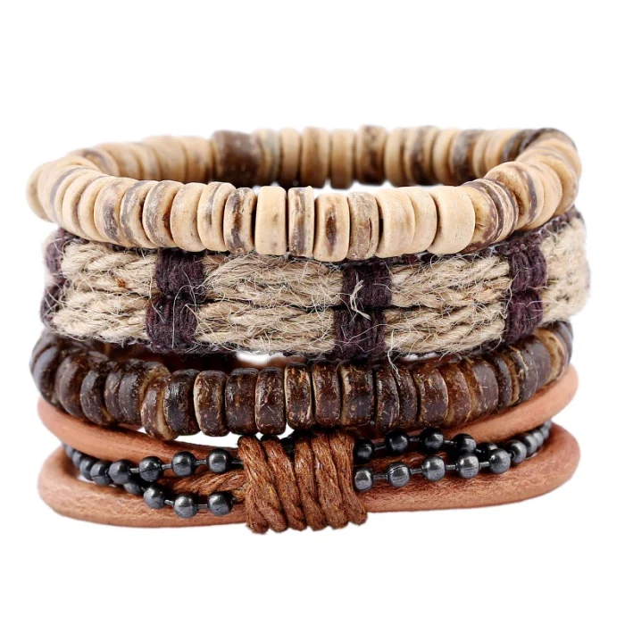 

Antique Jewelry Custom Coconut Shell Genuine Leather Cuff Bracelet