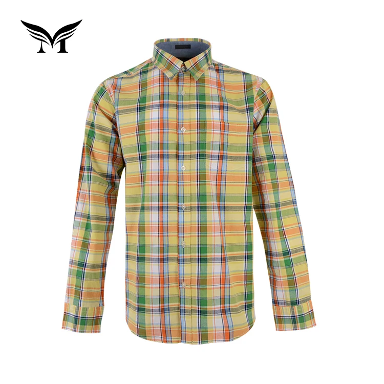 

New design long sleeve colorful european mens cotton casual plaid shirt wholesale