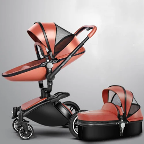 

TS69 China Aluminum alloy Eco-friendly leather cover Travel System Luxury baby stroller 2 in 1