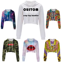 

Drop Shipping Small MOQ OEM&ODM Custom 3D Printing Women Crop Hoodie Hoody, Crop Top Hoodie Sweatshirt