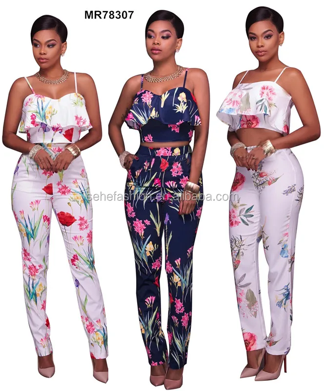 High quality flower spaghetti strap long bodycon jumpsuit romper for african women clothing