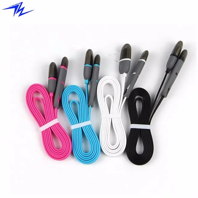 Hot Selling Colorful 2 in 1 Flat USB Data Cable for iPhone and Android