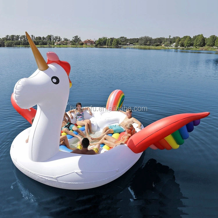 New Sun Pleasure Big Inflatable 6 Person Party Unicorn Island Water Float Lounge 
