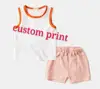 Summer 95% Cotton 5% Spandex Custom Print Outdoor Beach Surf Boutique Hit Colors Stripes Children Clothing Sets