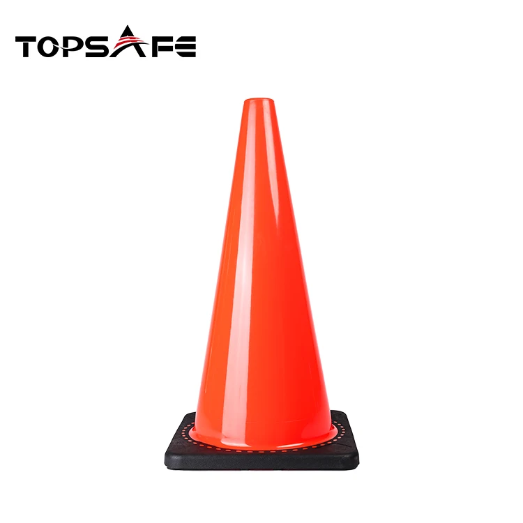 Yellow Color 28" Black Base Pvc Cone Black Base Traffic Cones Traffic