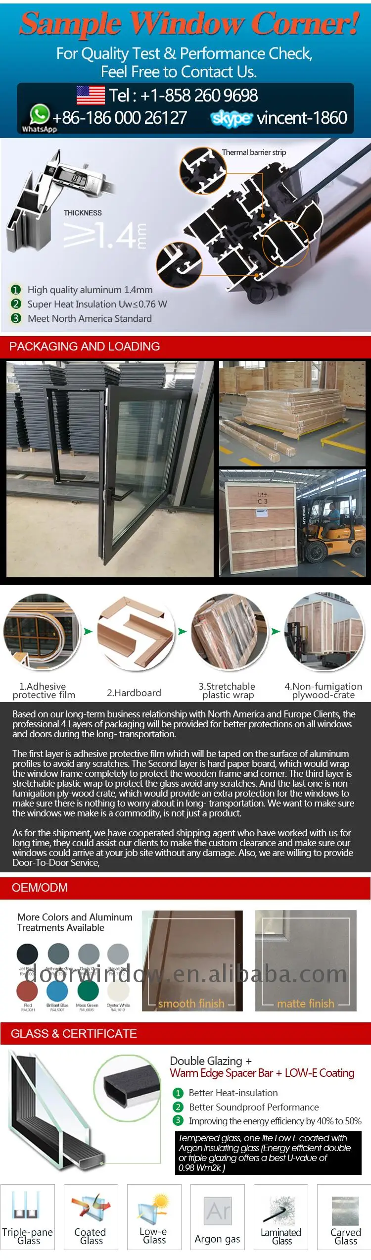 French aluminum window fabrication of windows and doors double glazing awning