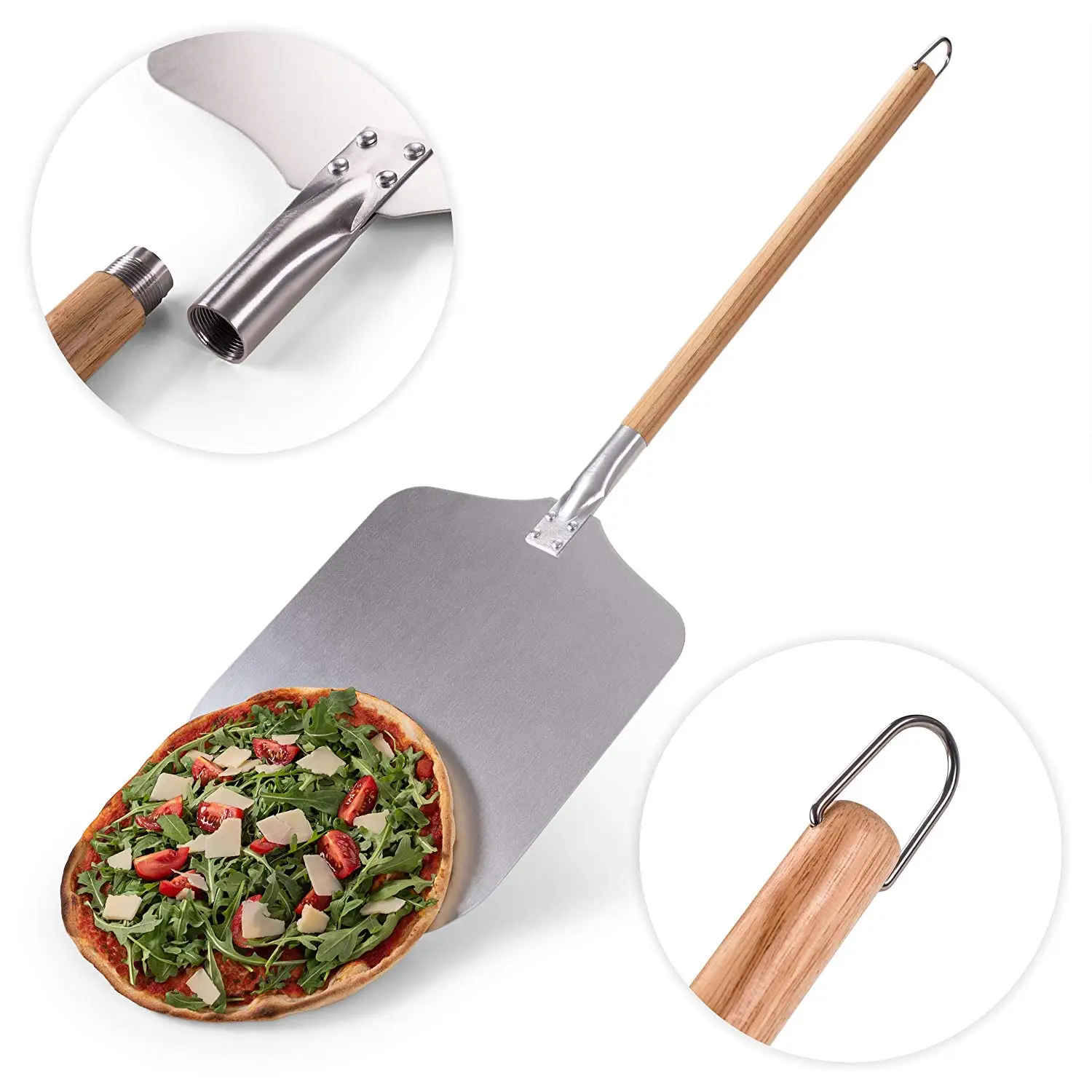 Detachable Rubber Wood Handle Aluminum Pizza Peel Shovel Buy Pizza