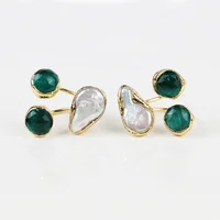 

LS-S683 Natural jade stone rings for women,adjustable rings pearl stone 10mm with 24k real gold plated