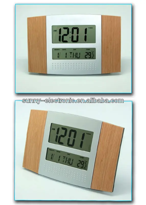 Wooden Multi-functional Big LCD Display Digital Wall Clock with Stand