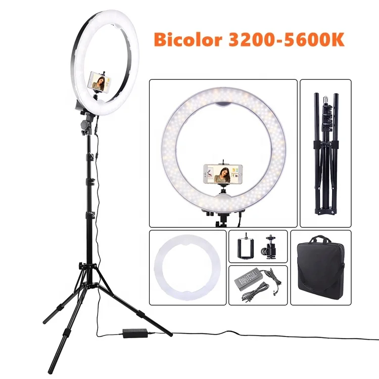 

18 inch selfie ring light with tripod stand, 65W bicolor 3200-5600K 480 led video lighting for youtube tiktok makeup