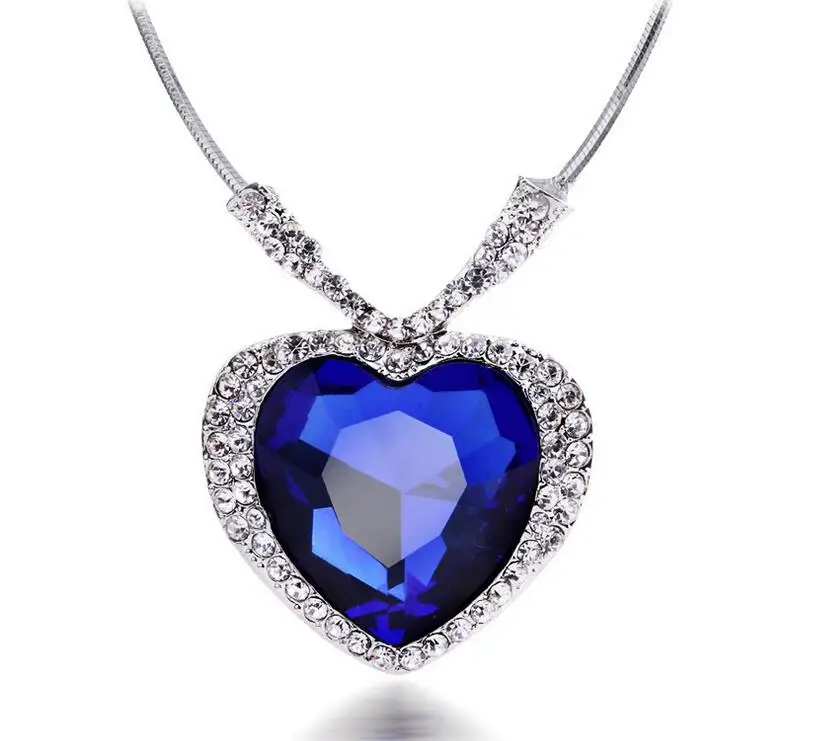 

Titanic Love Heart of the Ocean Rose Blue rock crystal Women Necklace