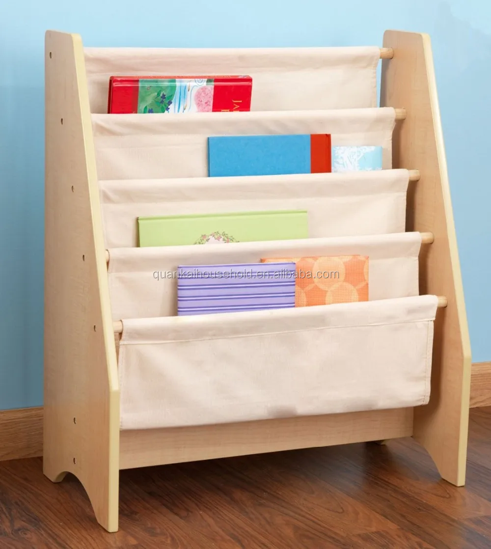 Natural Bamboo Kids Book Rack Personalized Sling Bookshelf Design