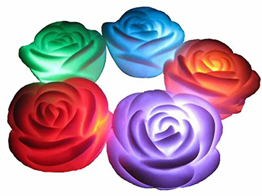2Pcs Romantic 7 Color Changing LED Rose Flower Night Lights Lamp Wedding Party Decoration Candle lights Make a Wish Lights