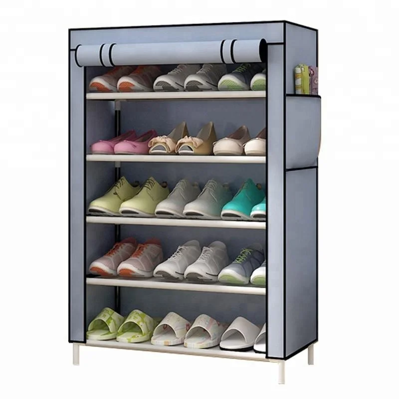 
Retail shoes display stand cheap with cover non-woven shoe rack plastic shoe cabinet 
