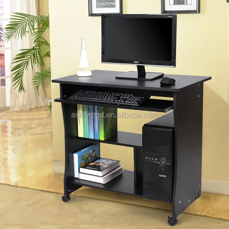 Wood Portable Small Space Computer Trolley Desk Home Office Pc