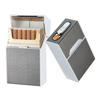 

A6 Creative Men's Zinc Alloy 20pcs Portable Cigarette Case With USB Rechargeable Detachable Lighter Whole Pack Wholesale
