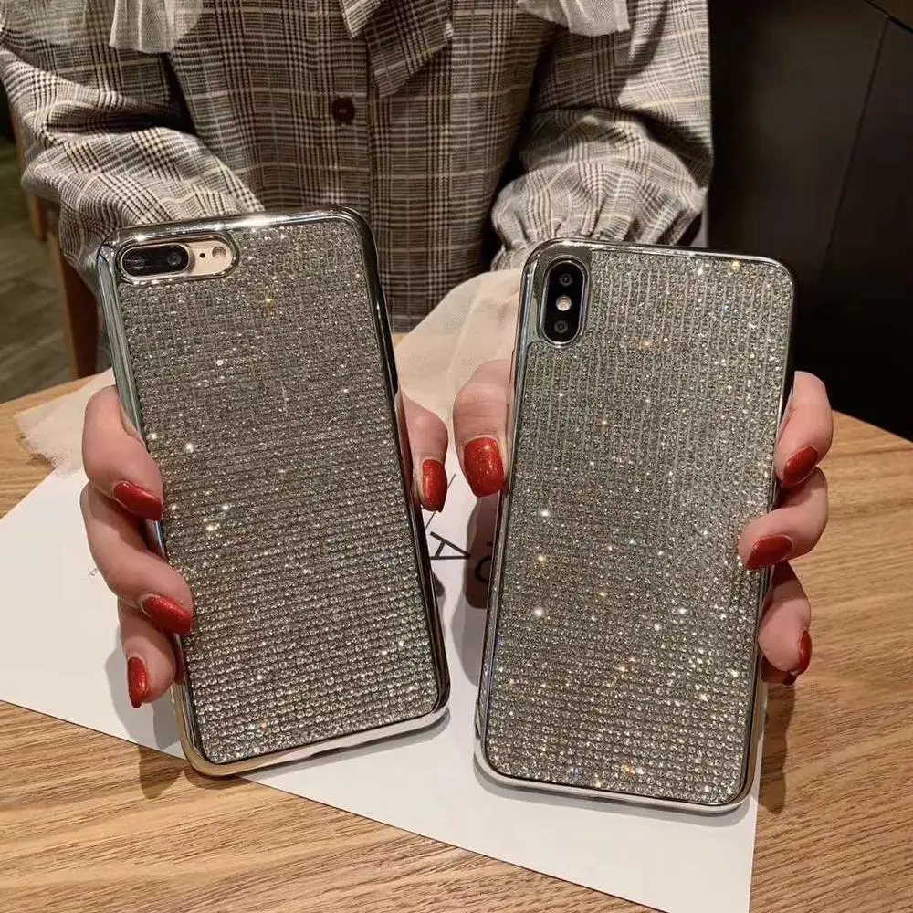 

Luxury 3D Sparkle Stunning Stones Crystal Rhinestone Bling Full Silver Diamond Glitter Case for iphone 6S 7 8 plus XS XR MAX, Picture color have stock;accept customized