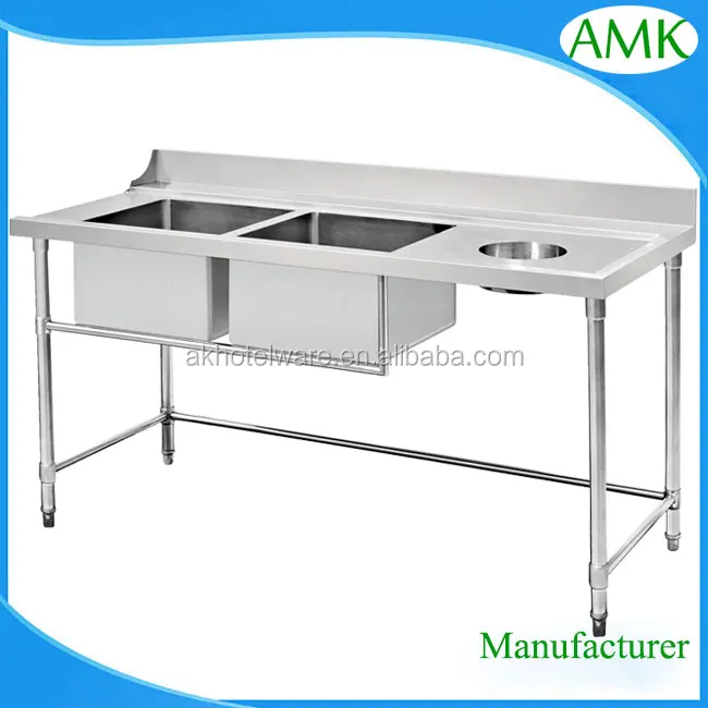 Stainless Steel Double Bowls Sinks With Dustbin Hole/restaurant Kitchen