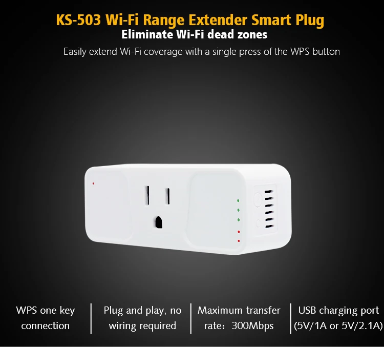 Portable US USA standard 15A Relay Output Wireless Remote Control Smart Mini Wall Extension Outlet with WIFI range extender