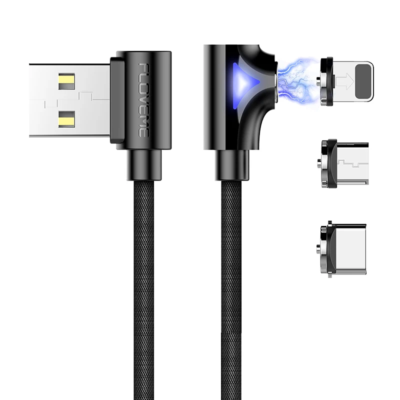 

FLOVEME Free Shipping For IPHONE usb c cable 90 degree LED right angle micro usb charging cable magnetic