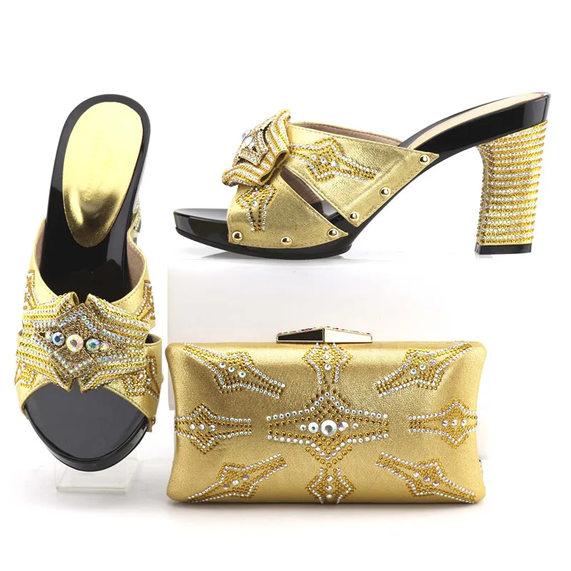 

Fashion Ladies Italian Shoes and Bag Set gold Italian Shoes with Matching Bags High Quality African Shoe and Bag Set for Party