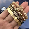 Luxury 4Pcs/Set Gold Crown Bracelet Braided Adjustable Micro Pave CZ Crown Roman Numeral Bracelet Pulseras De Hombre