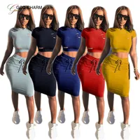 

GC-86962115 dropshipping broken hole fashion design short sweatshirt and sports skirt casual women 2 piece set clothing