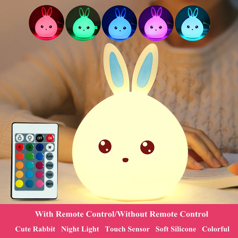 Zogifts Rechargeable 7 Colors Rabbit Usb Children Animal Light Silicone Soft Cartoon Baby Nursery Lamp Led Night