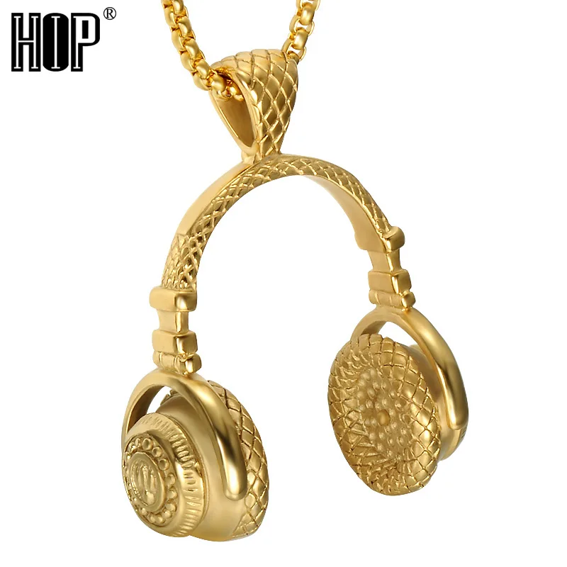 

Hip Hop Punk Gold Plated Stainless Steel Sport Headset Headphones Necklace