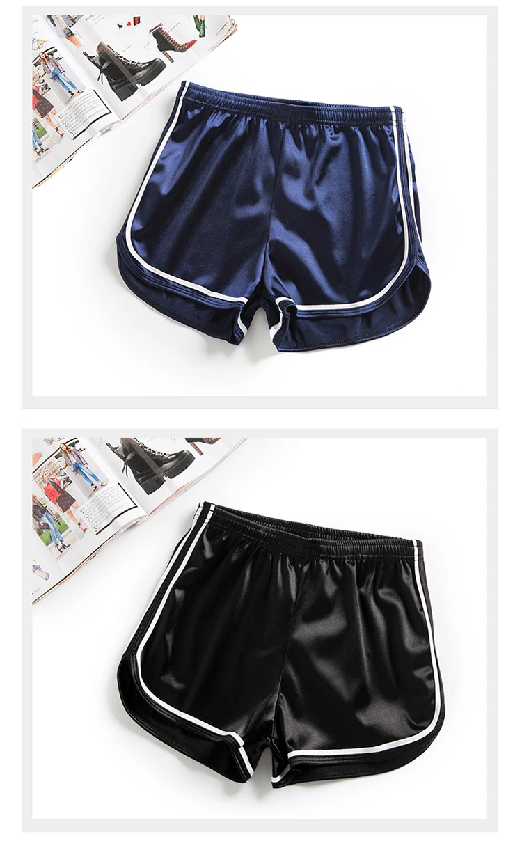 Wholesale Satin Smooth Women Sports Shorts Female High Waist Fitness