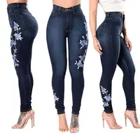 

Hot selling new product high waisted embroidered skinny womens denim jeans