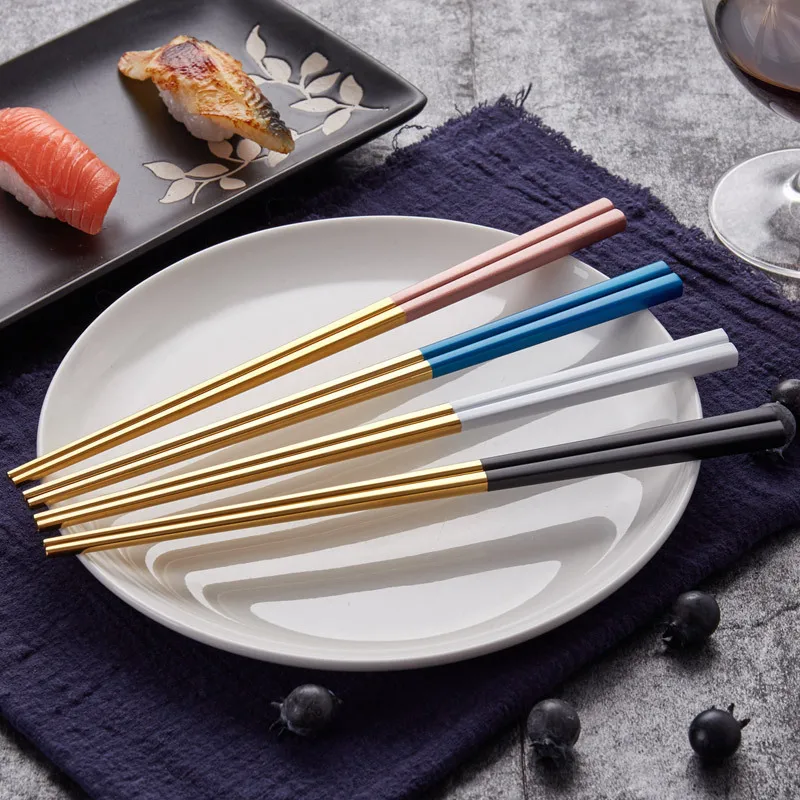 

Chinese Chopsticks stainless steel Laser Non-slip chopsitcks Set With Gift Box Black Sushi Chop Stick For Dinner, Black;siliver gold;rosegold